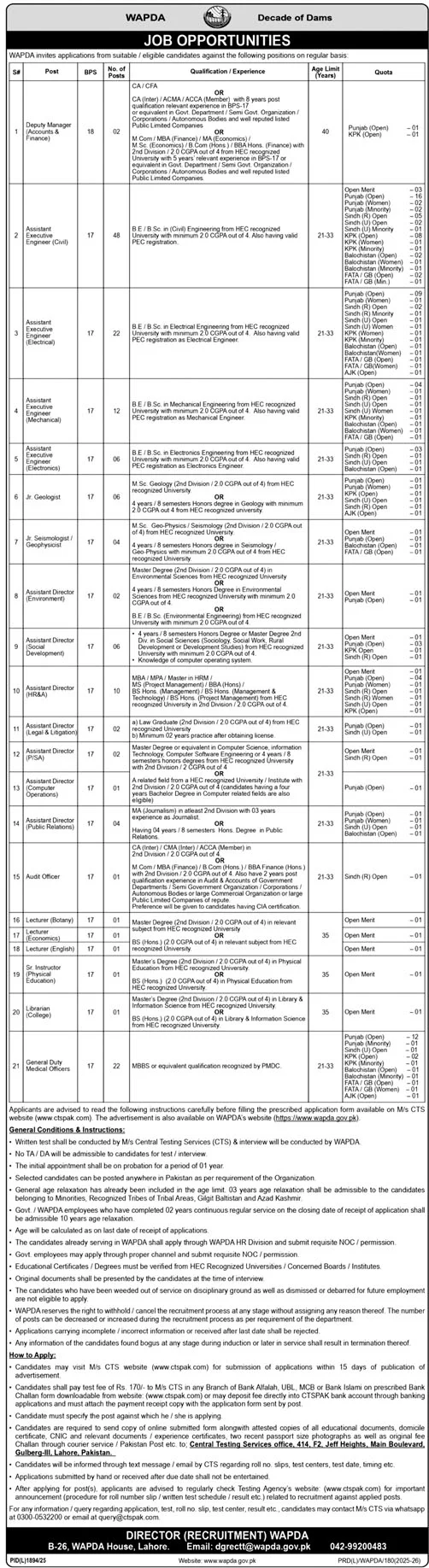 WAPDA Announces Multiple Government Job Vacancies Across Pakistan – Apply Now