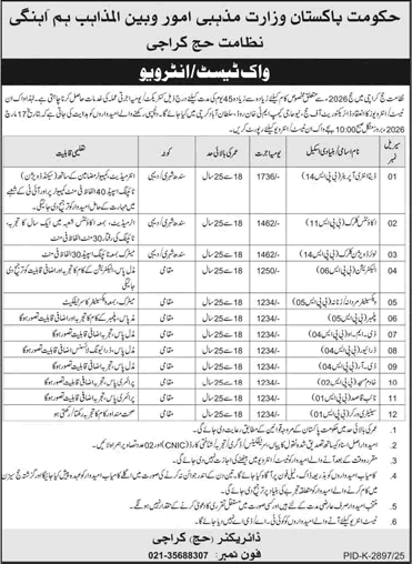 Ministry of Religious Affairs Jobs 2026 – Hajj Directorate Karachi Announces Vacancies