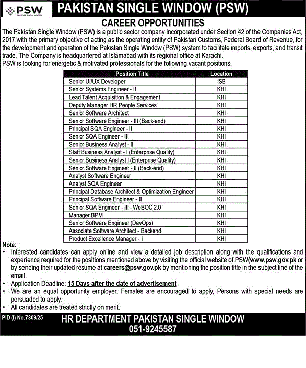 Pakistan Single Window PSW Jobs 2026 – Latest Career Opportunities in Pakistan