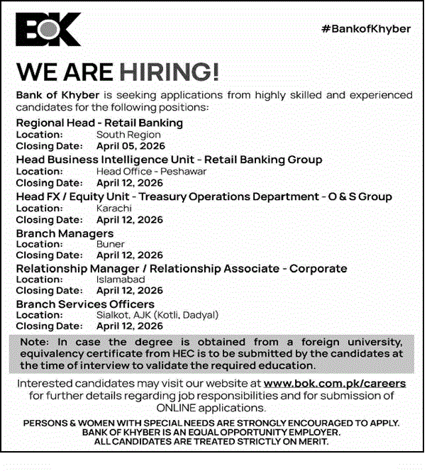 Bank of Khyber Jobs 2026 – Latest Career Opportunities Apply Online